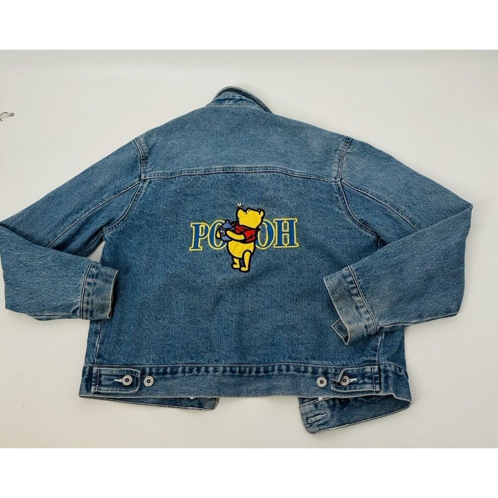 Vintage Winnie the POOH Light Wash Jean Trucker Jacket Disney FUZZY Bear DENIM S